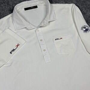 RLX Ralph Lauren White Long Sleeve Golf Polo Shirt Pebble Beach Mens L
